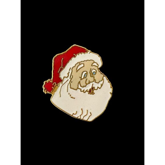 Vintage Christmas Santa Claus Head Gold Tone Enamel Holiday Fashion Brooch Pin - Picture 1 of 4